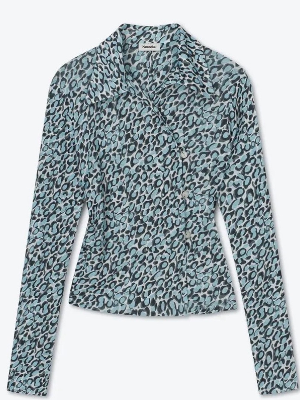 Nanushka Aqua Leopard-Print Long-Sleeve Top